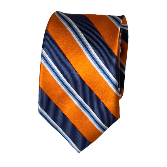 Nautica Silk Tie Orange Blue Stripe Preppy Yacht Club Coastal Americana Style - Picture 3 of 7